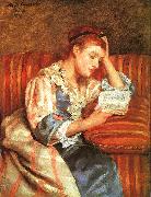 Mary Cassatt Mrs Duffee Seated on a Striped Sofa, Reading oil painting